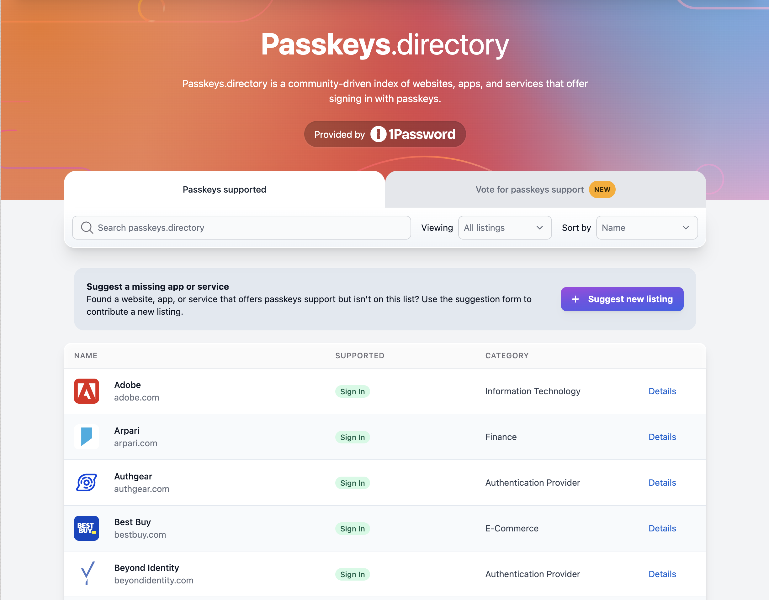 Passkeys.directory - ค้นหาและลงคะแนนสำหรับเว็บไซต์และแอพที่เสนอ passkeys media 2