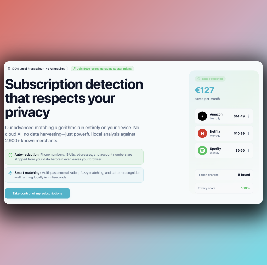 ClearCharge - Main product screenshot demonstrating key features and user interface