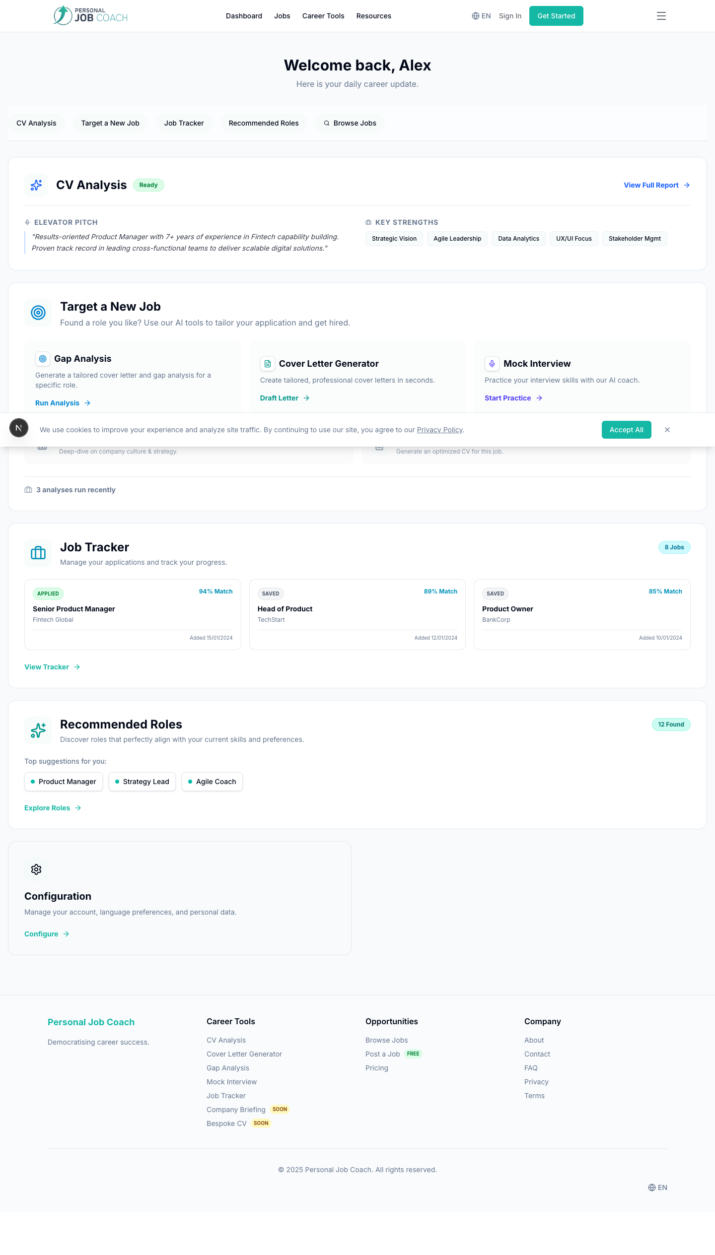 Personal Job Coach - Main product screenshot demonstrating key features and user interface