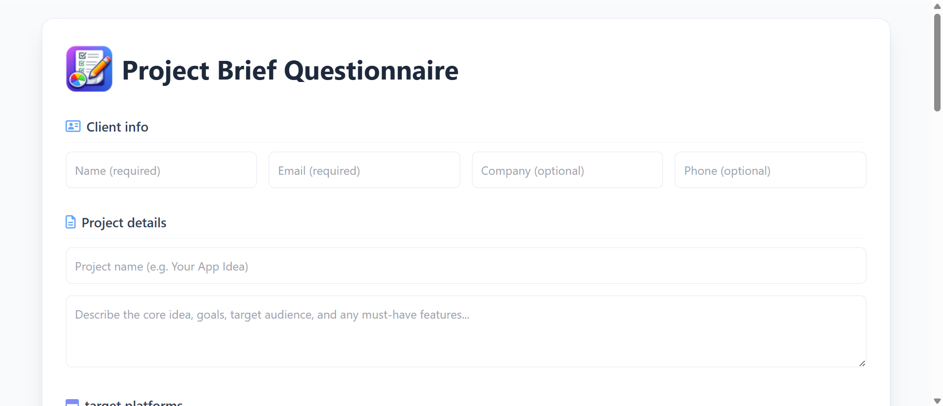 Project Brief Questionnaire gallery image