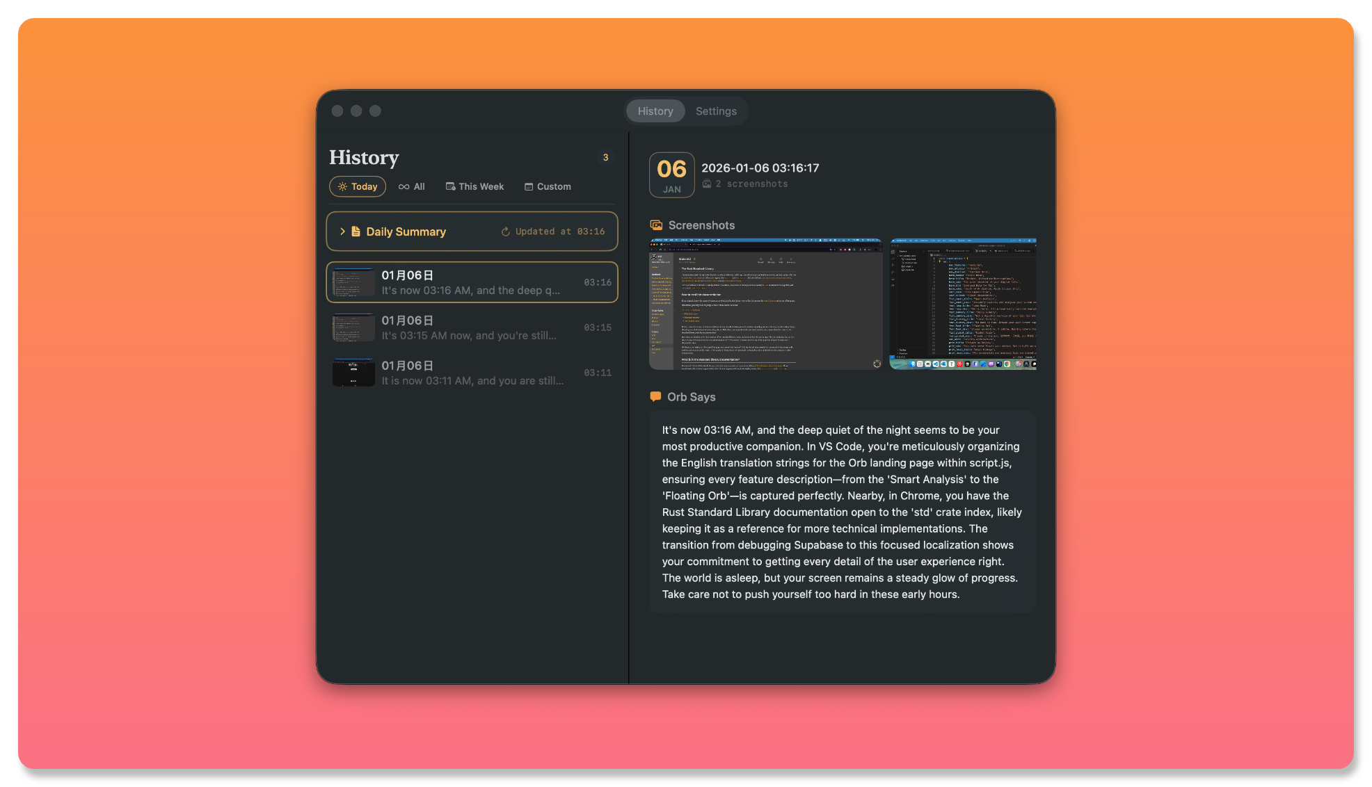 Orb - Main product screenshot demonstrating key features and user interface