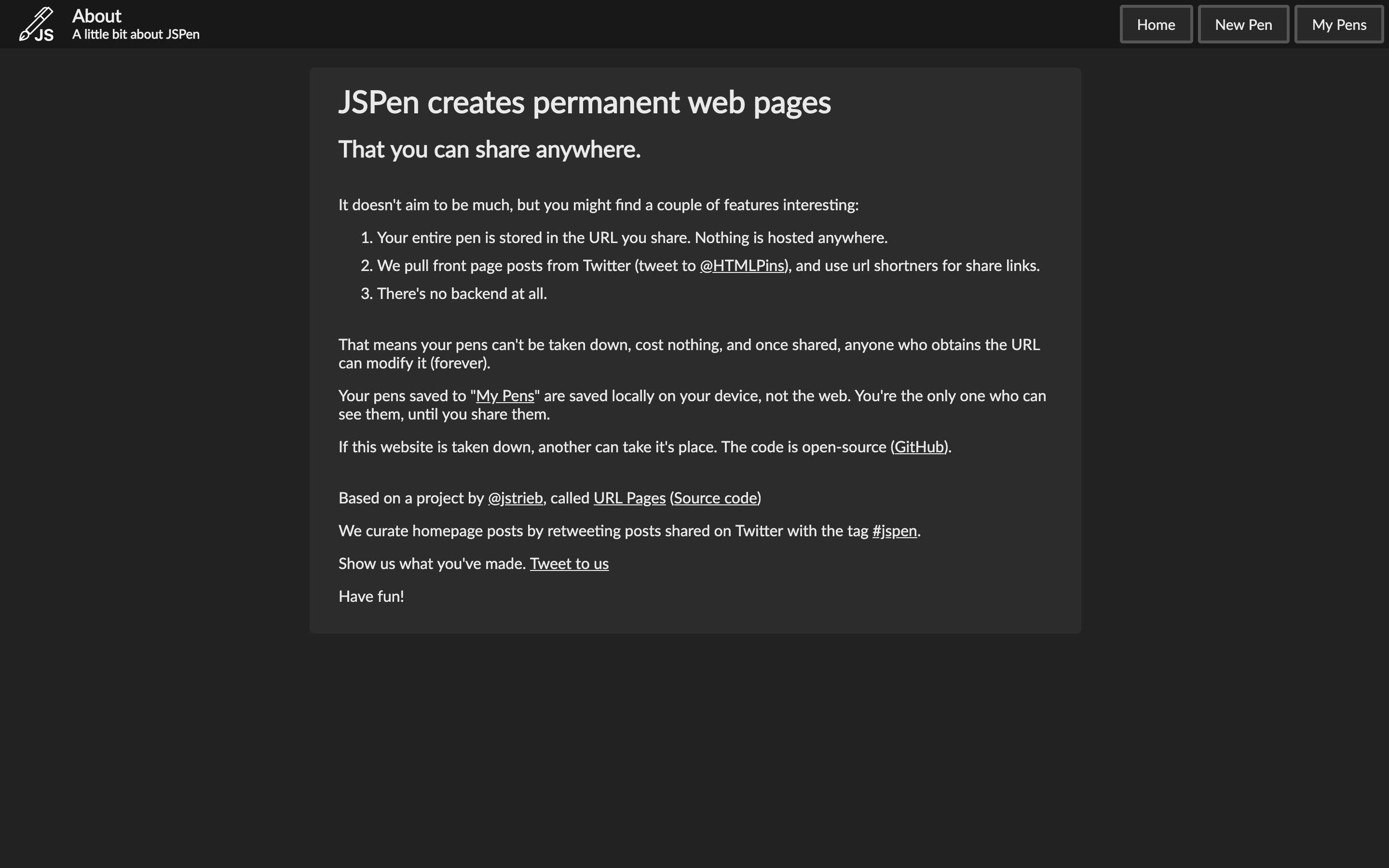 JSPen Permanent Page Maker, Codepen-like gallery image