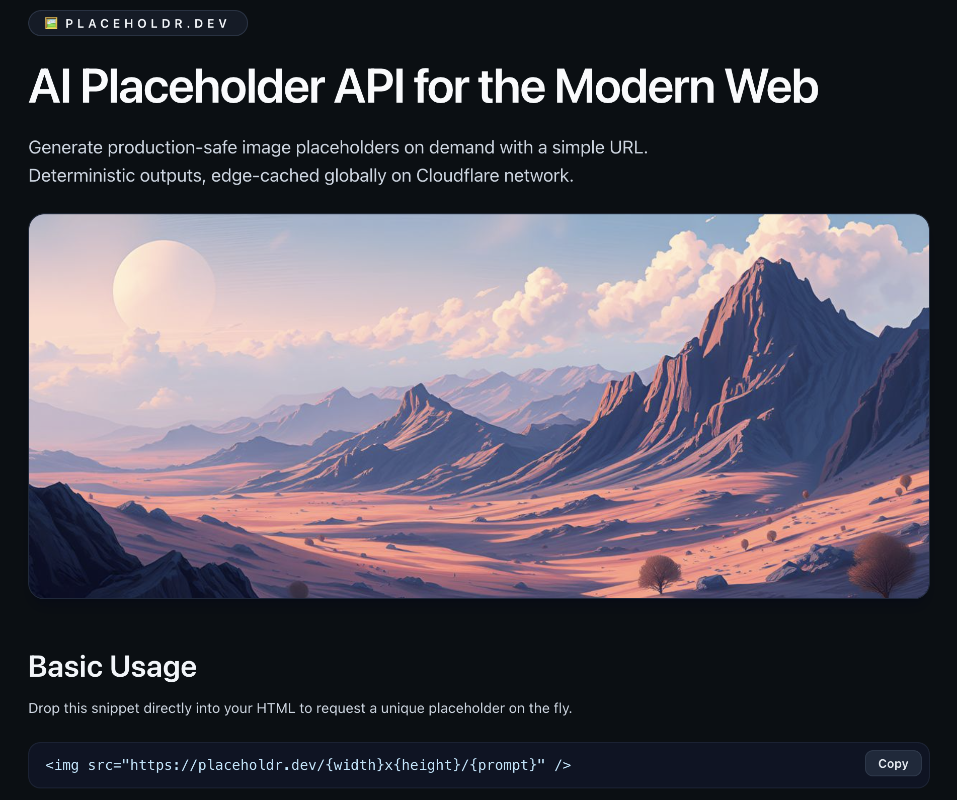placeholdr.dev - Main product screenshot demonstrating key features and user interface