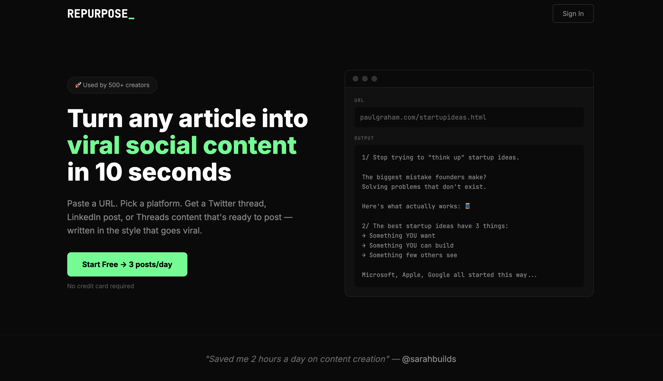 Repurpose AI - Main product screenshot demonstrating key features and user interface