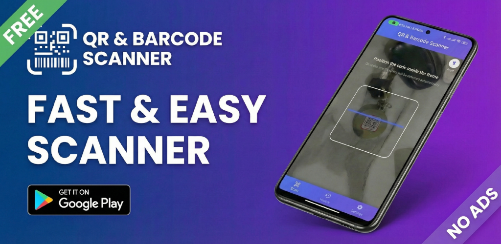 QR Code & Barcode Scanner - Main product screenshot demonstrating key features and user interface