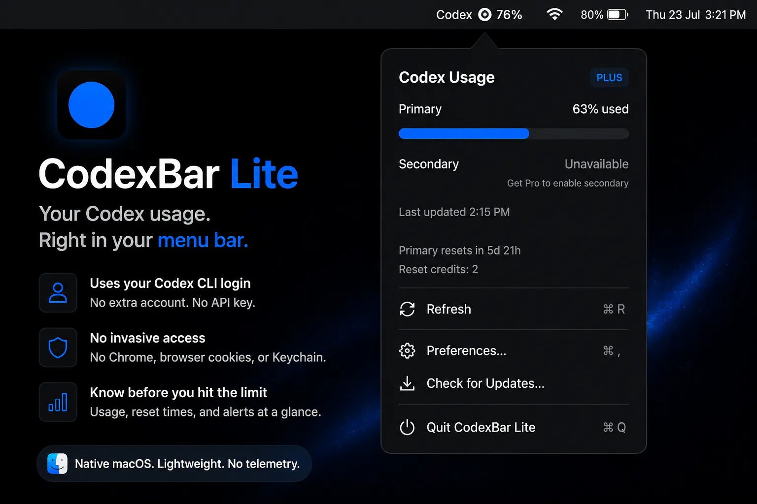 CodexBar Lite screenshot 1