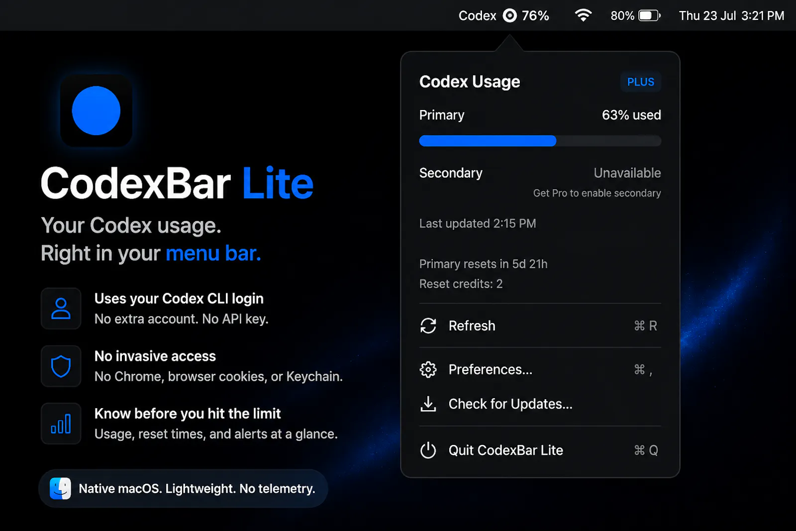 CodexBar Lite screenshot 2