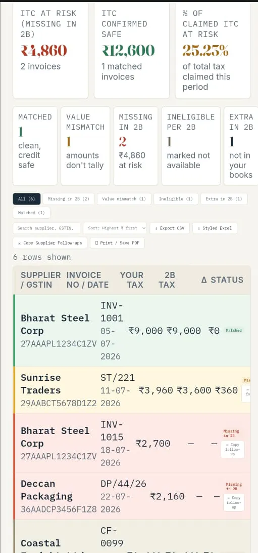 GSTR-2B Miss Match Detector screenshot
