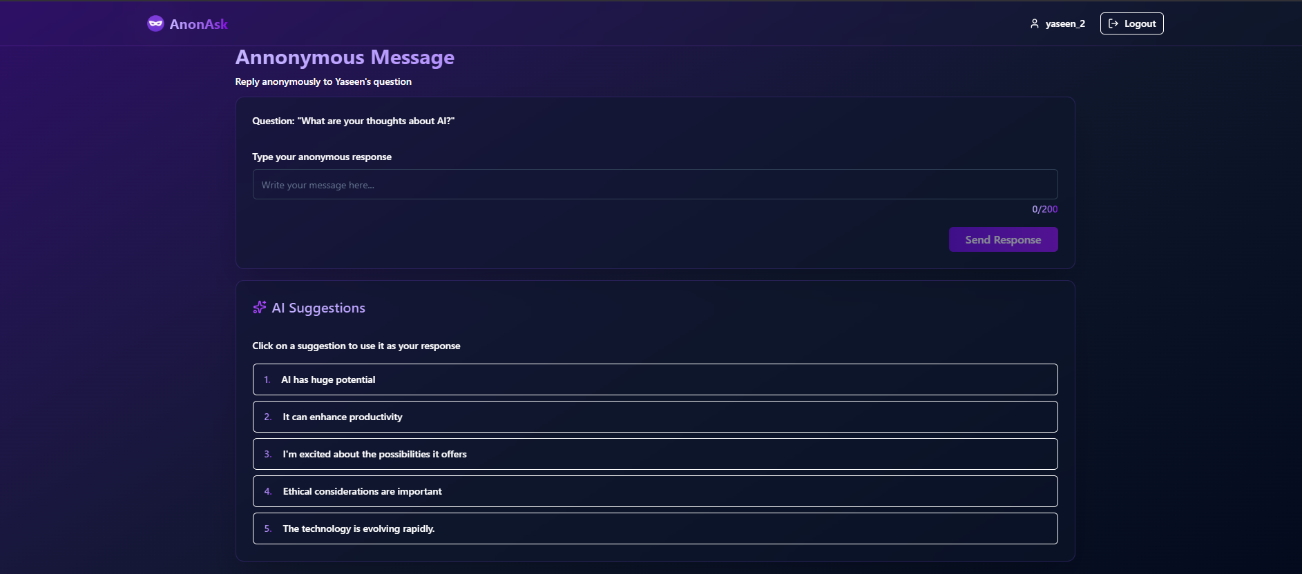 AnonAsk - Screenshot 2 showing product features and functionality