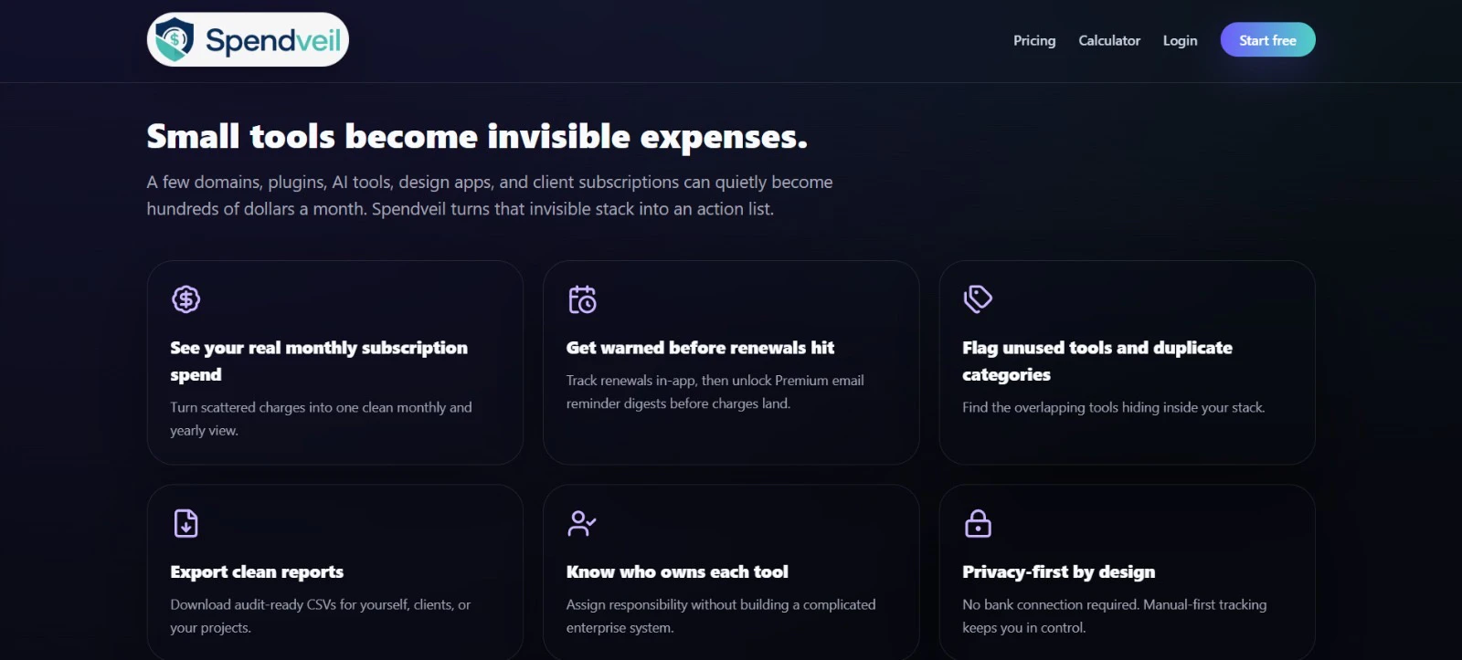 Spendveil — subscription tracker screenshot 2