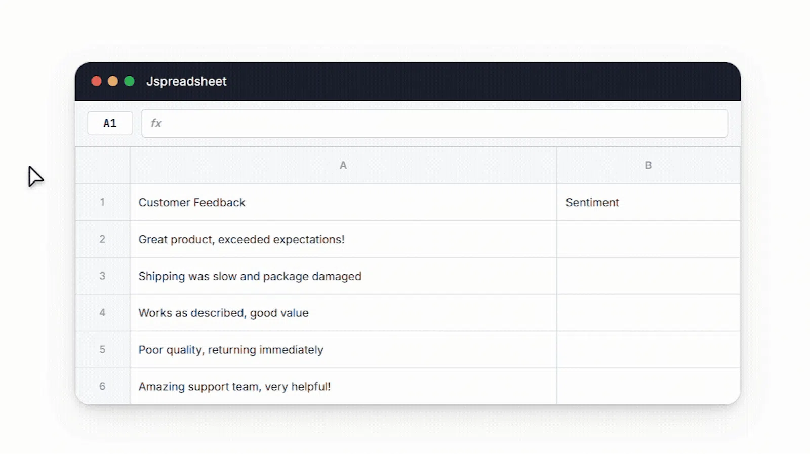 Jspreadsheet screenshot 3