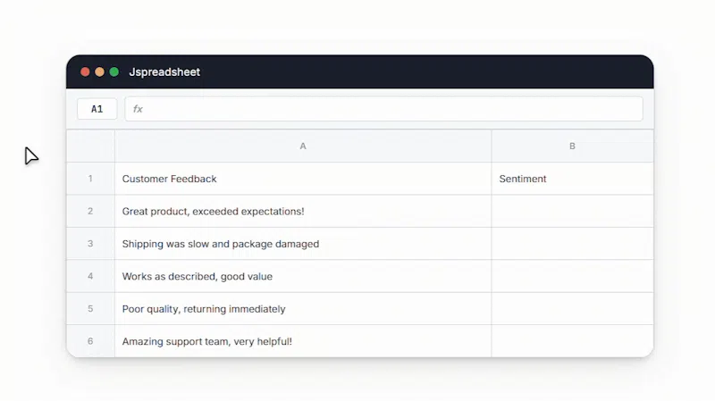 Jspreadsheet screenshot 3
