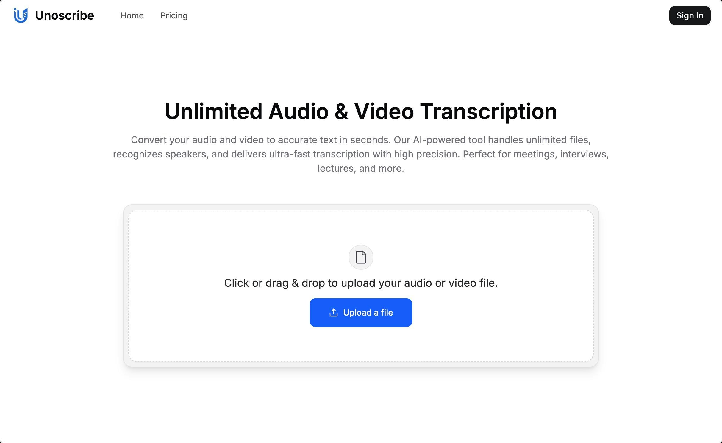 Media Unoscribe - Transkrip audio dan video ke teks yang tepat 1
