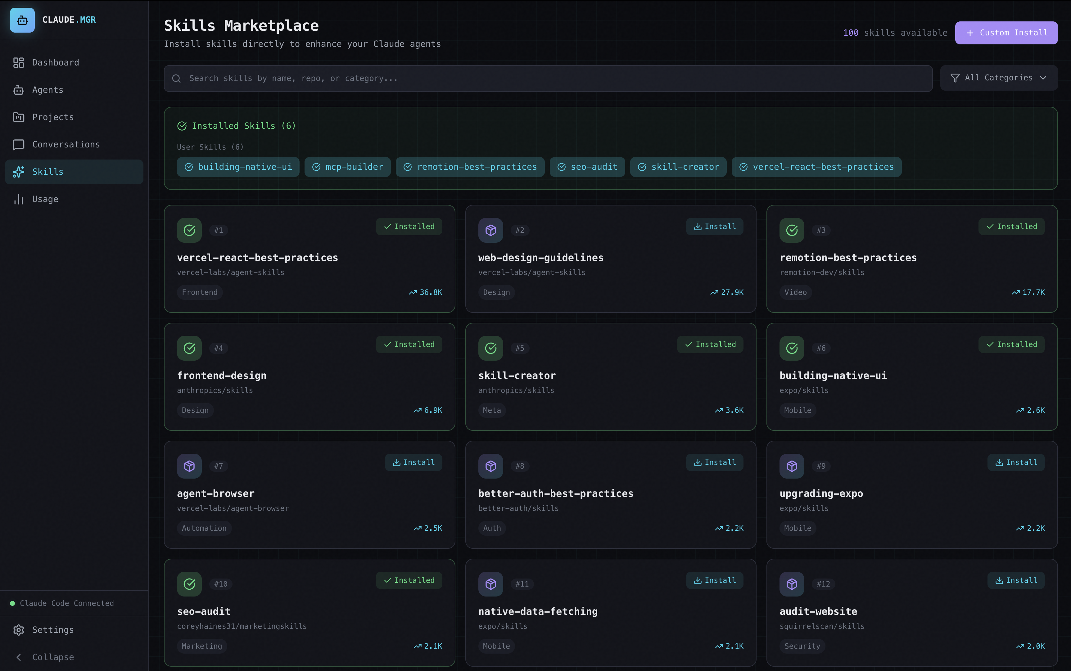 Claude.mgr - Screenshot 3 showing product features and functionality
