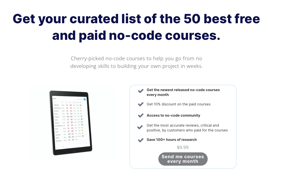 50 best free and paid no-code courses.