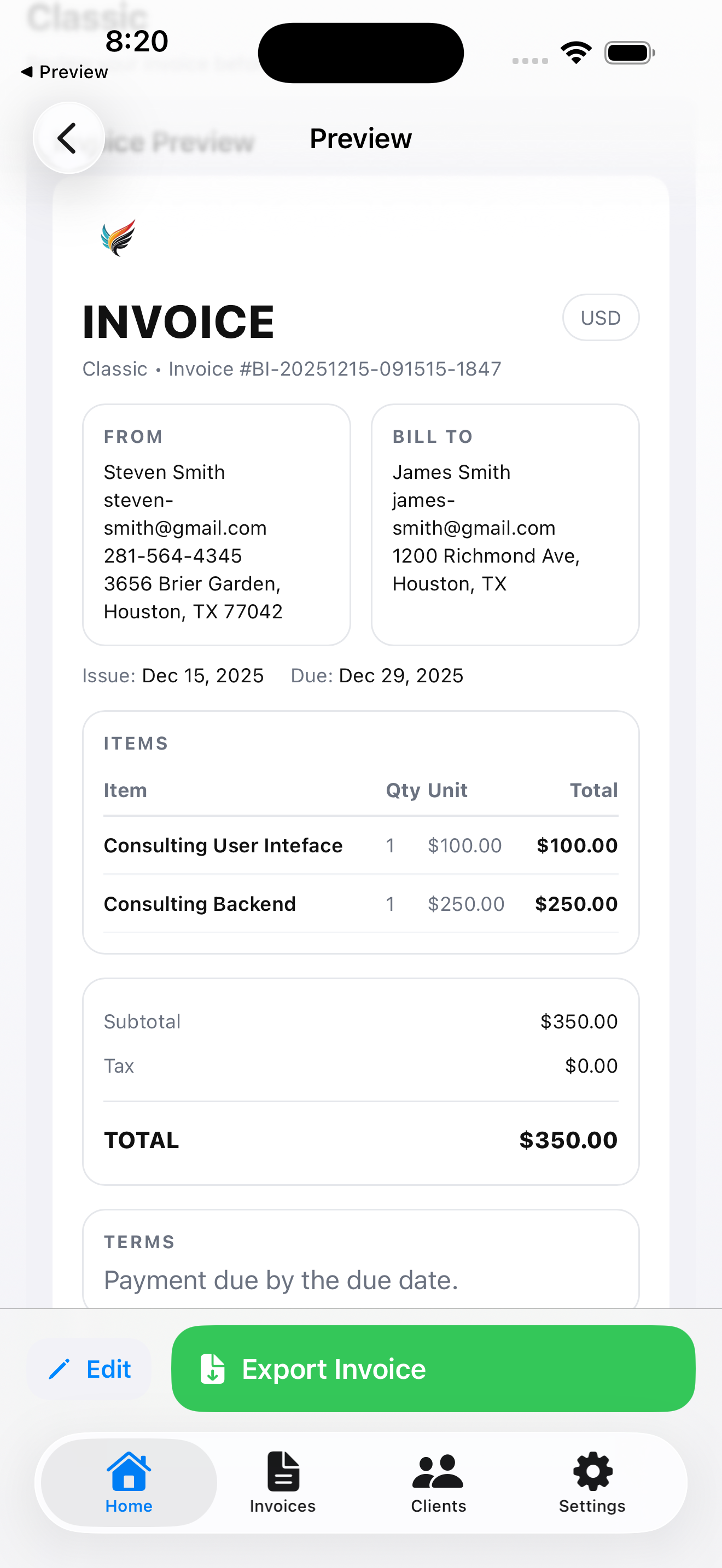 Bullet Invoices - Screenshot 4 showing product features and functionality