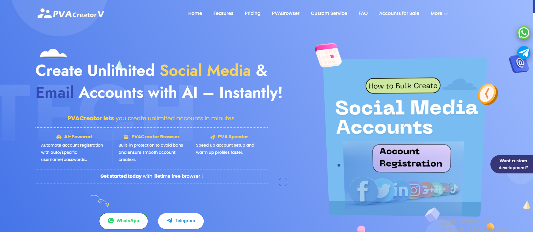 Mídia 3 de Site Official Pvacreator - Crie e gerencie contas ilimitadas automaticamente.