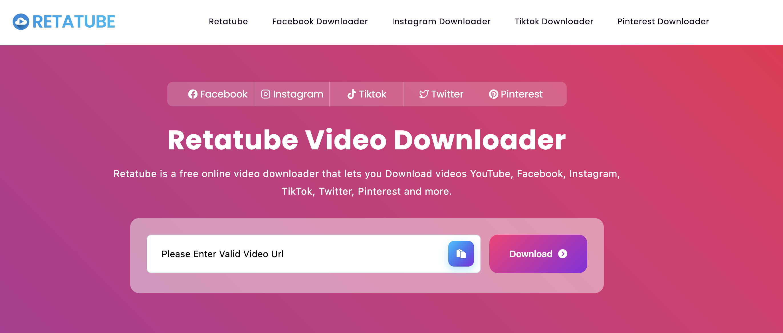 Retatube | Online Video Downloader - Main product screenshot demonstrating key features and user interface