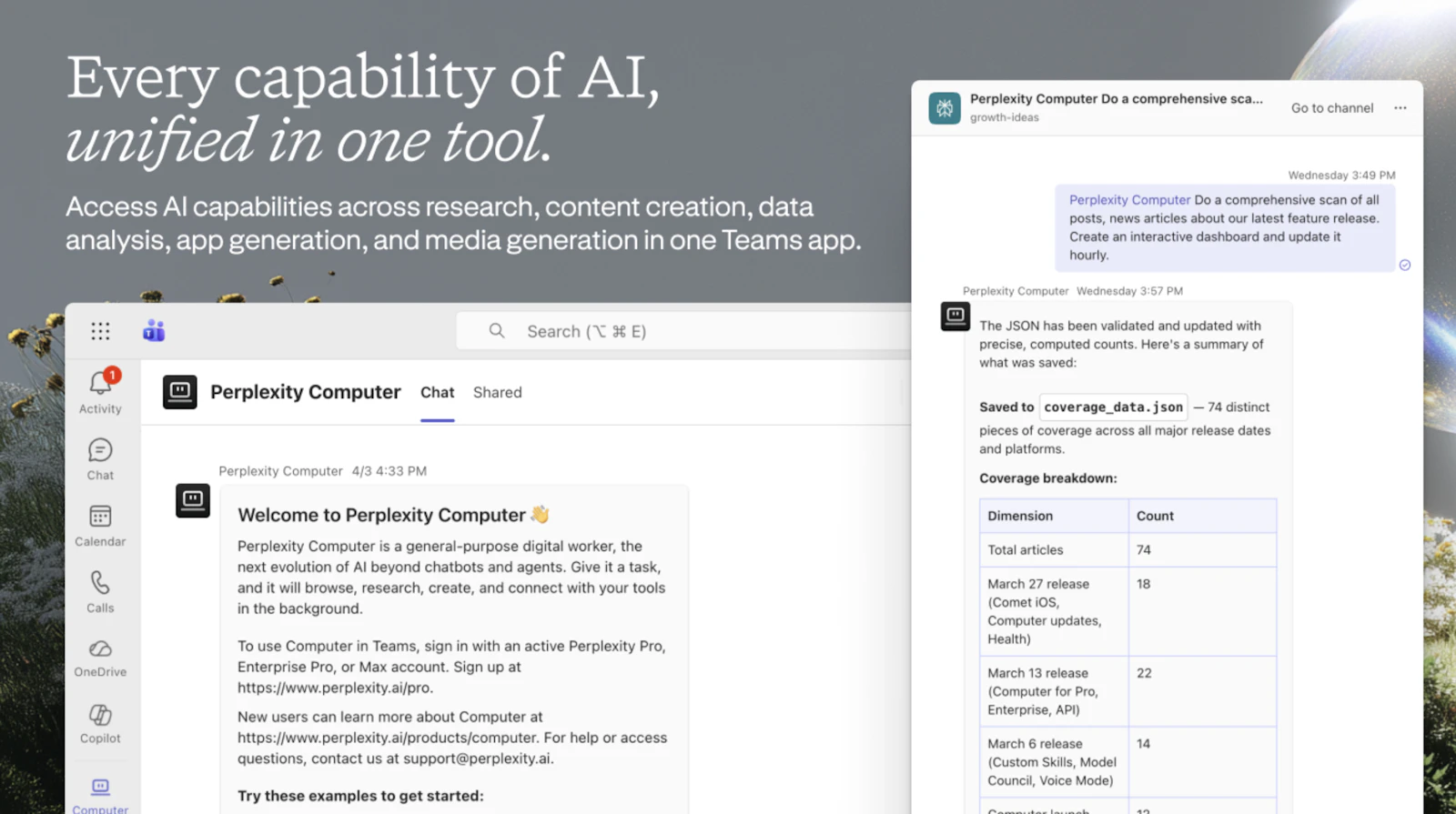 Perplexity Computer in Microsoft Teams screenshot 4