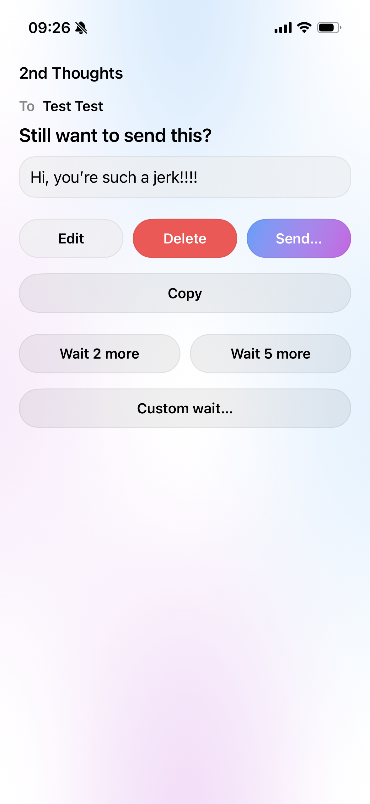 2nd Thoughts sms app - Screenshot 3 showing product features and functionality