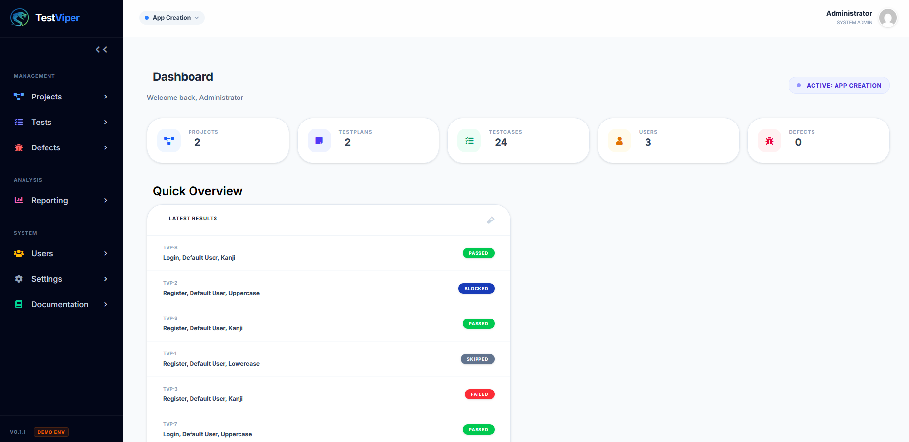 Test Viper - Main product screenshot demonstrating key features and user interface