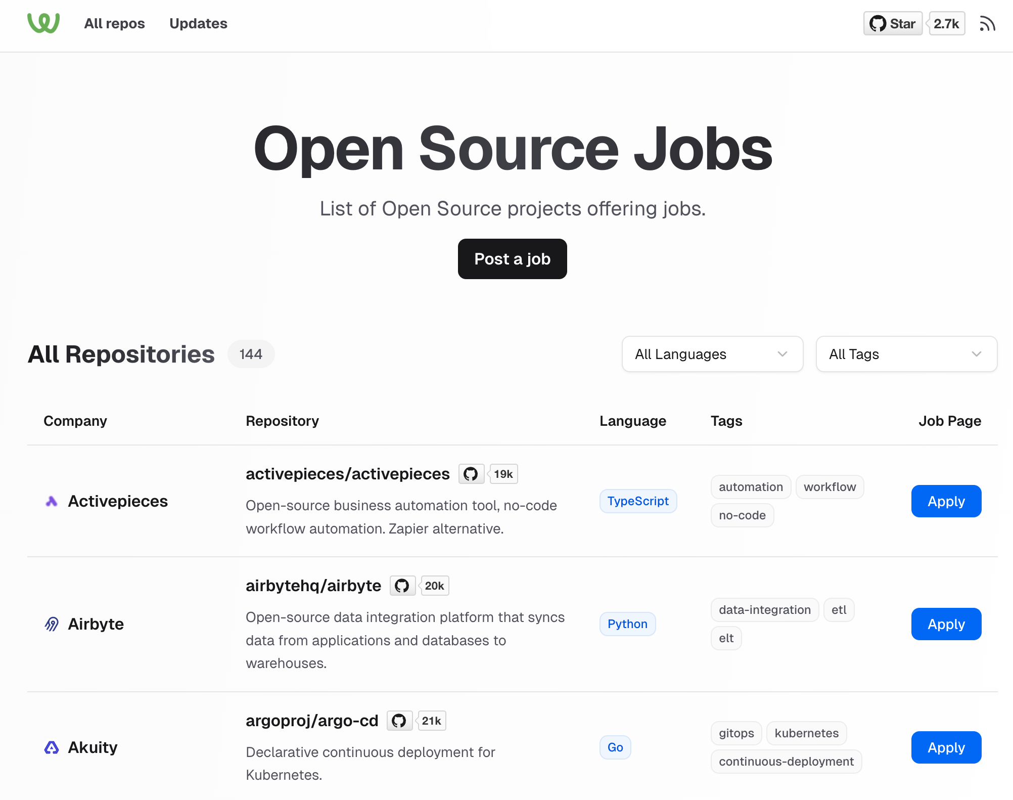Open Source Jobs - Main product screenshot demonstrating key features and user interface