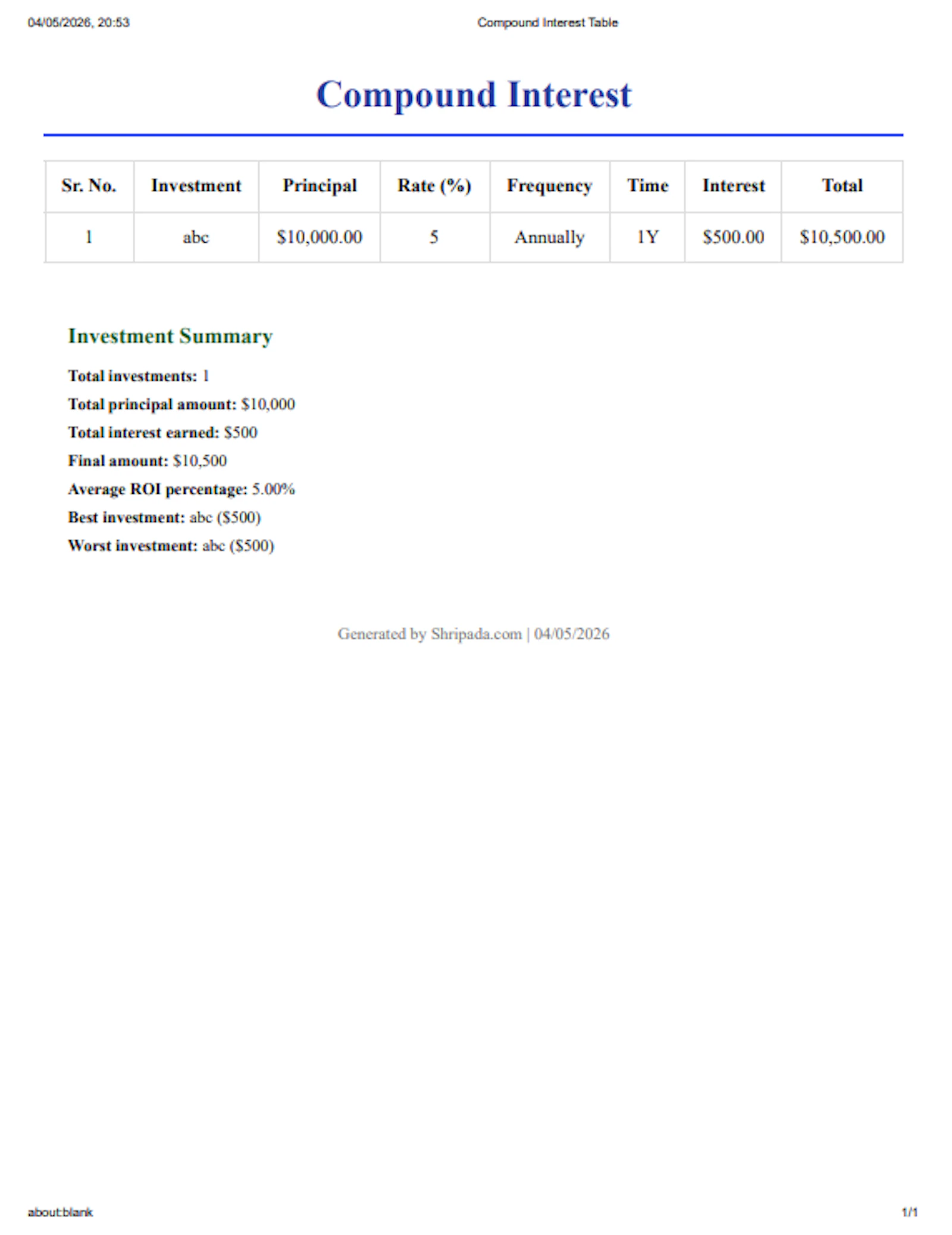 Compound Interest Calculator (Excel/PDF) screenshot 5