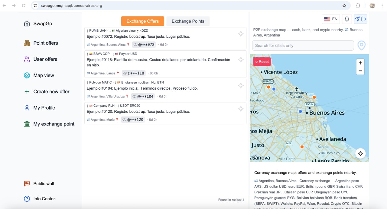 SwapGo.me — global money exchange - Main product screenshot demonstrating key features and user interface