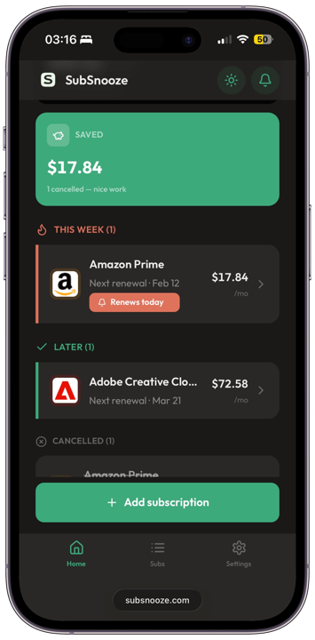 SubSnooze - Screenshot 2 showing product features and functionality
