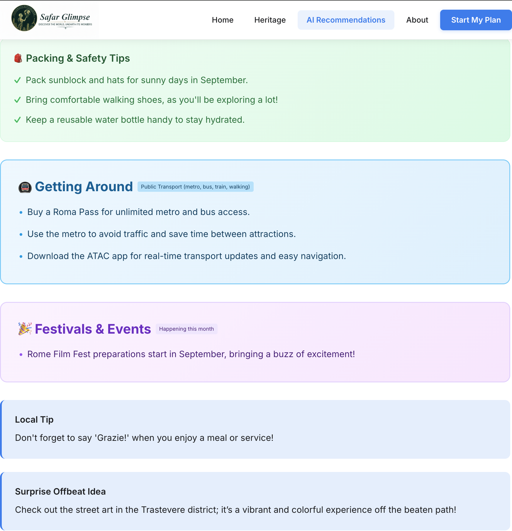 SafarGlimpse: AI That Plans Real Trips gallery image