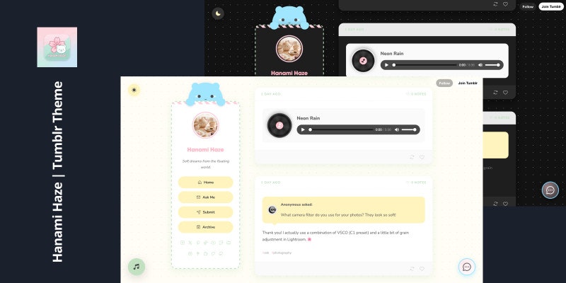 Hanami Haze Tumblr Theme - Main product screenshot demonstrating key features and user interface