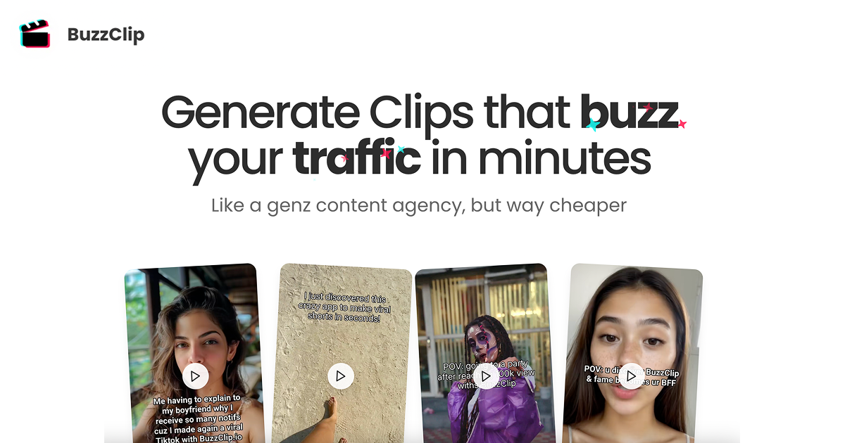 startuptile BuzzClip-You’re 60 seconds from your first viral UGC TikTok