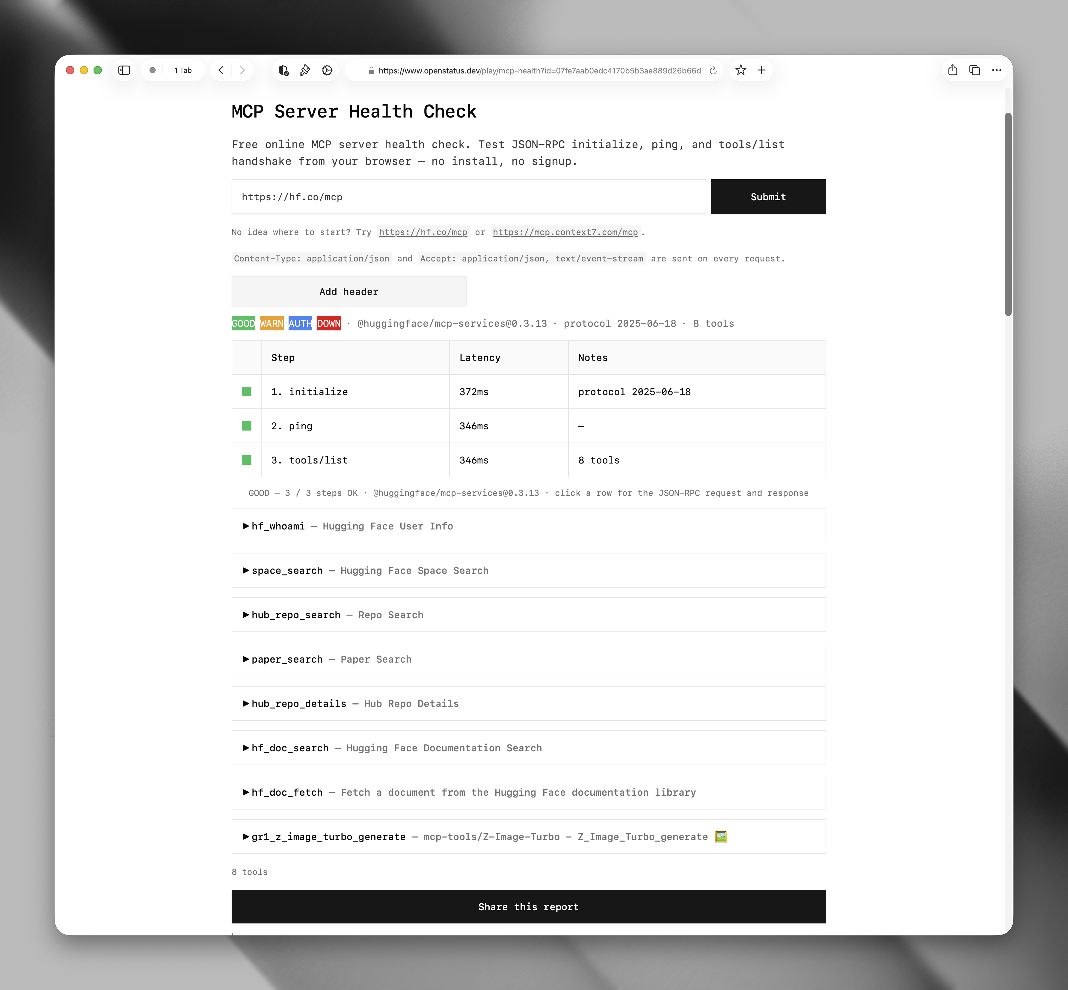 Openstatus MCP Health Checker    gallery image