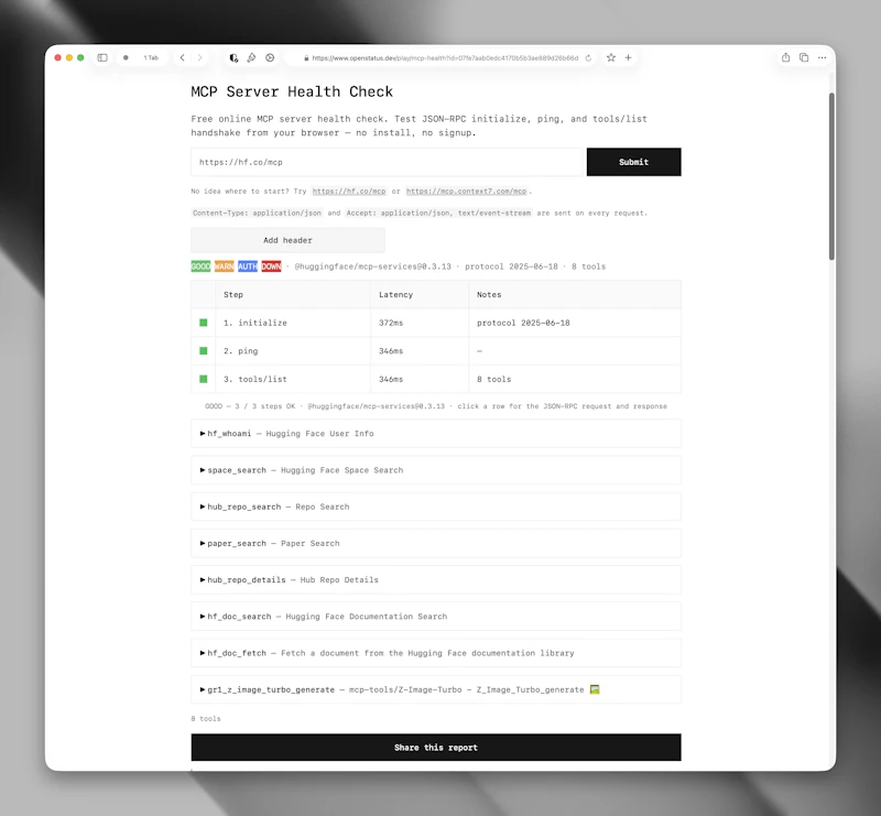 Openstatus MCP Health Checker    screenshot 1