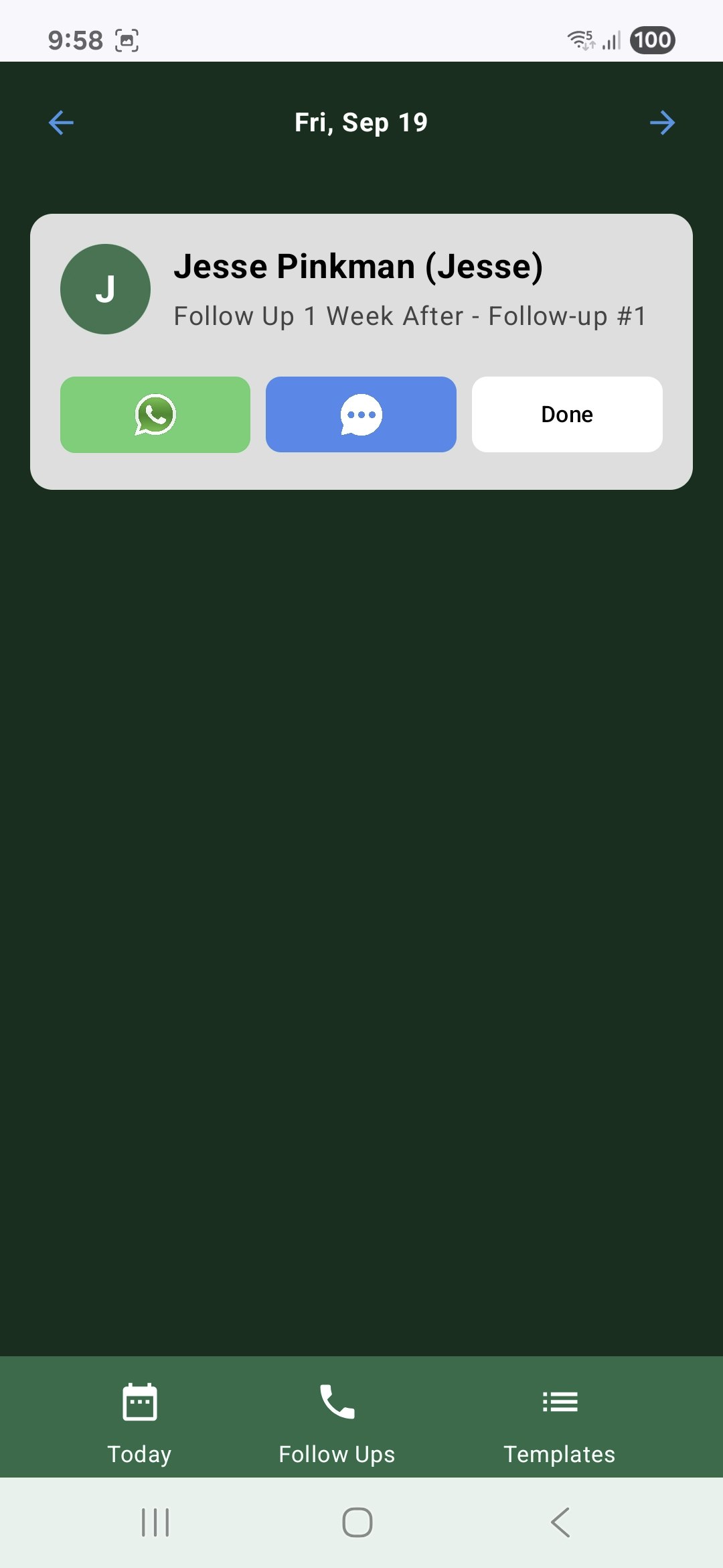 Follow Up's Launch - Main screenshot showing features and interface