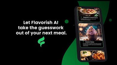 Flavorish App Screenshot zeigt AI-gesteuerte Rezeptgenerierung und Organisation von Mahlzeitenvorbereitung.