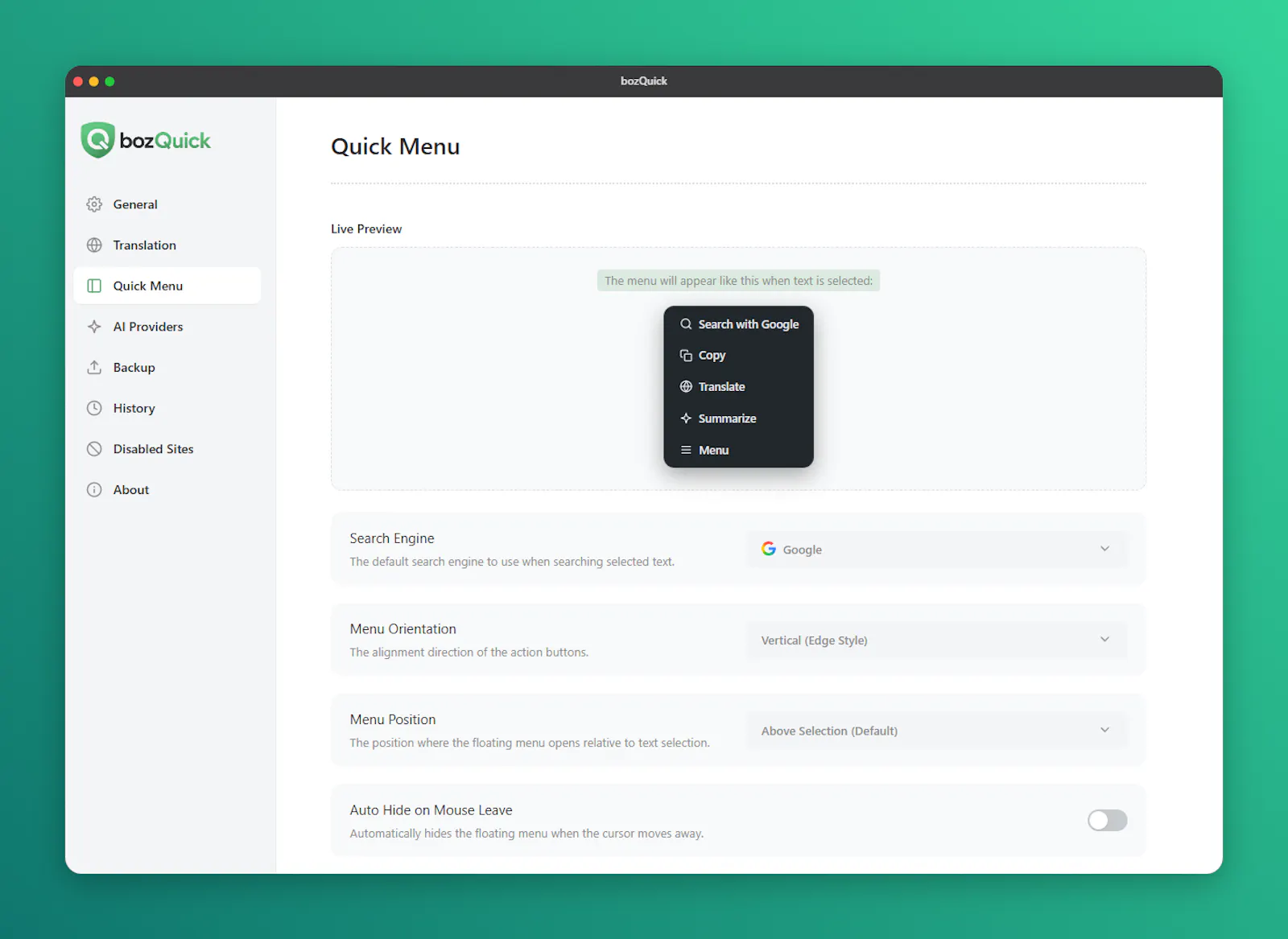 bozQuick – Selected Text Quick Actions screenshot 2