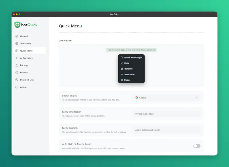 bozQuick – Selected Text Quick Actions screenshot 2