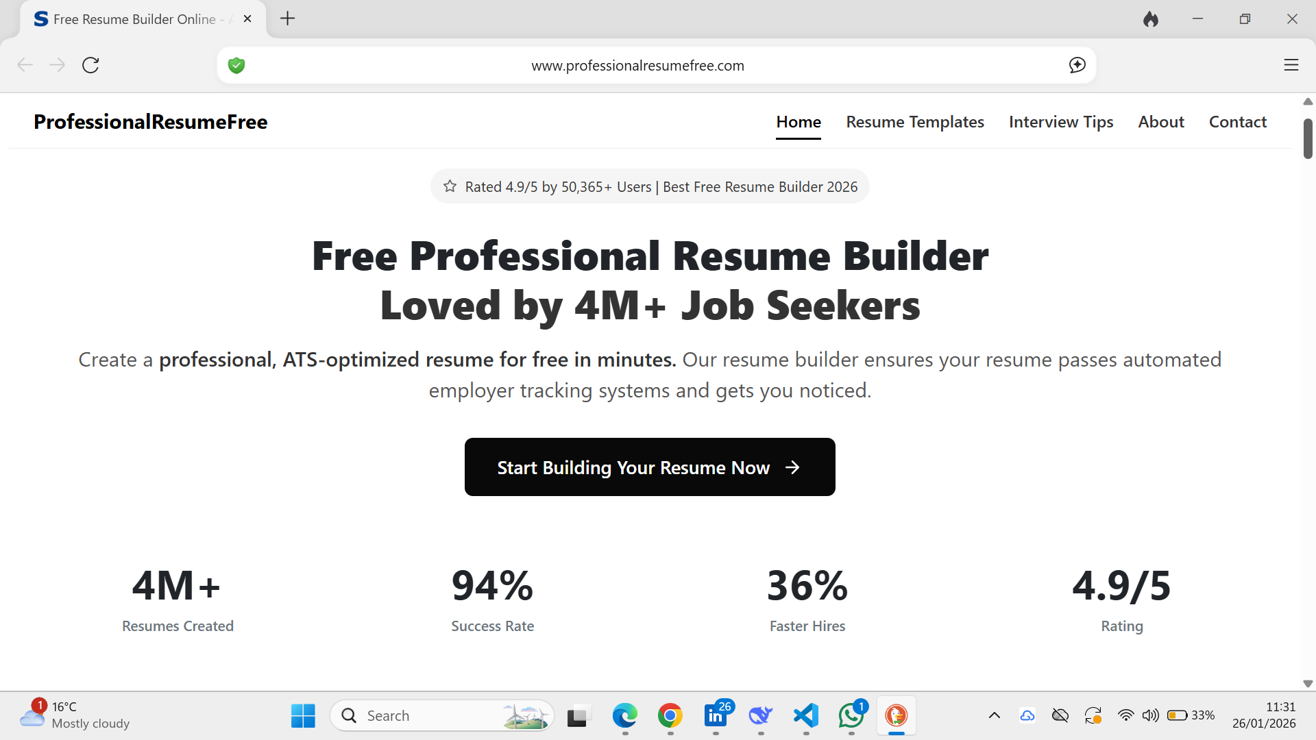 Professional Resume Free - Main product screenshot demonstrating key features and user interface