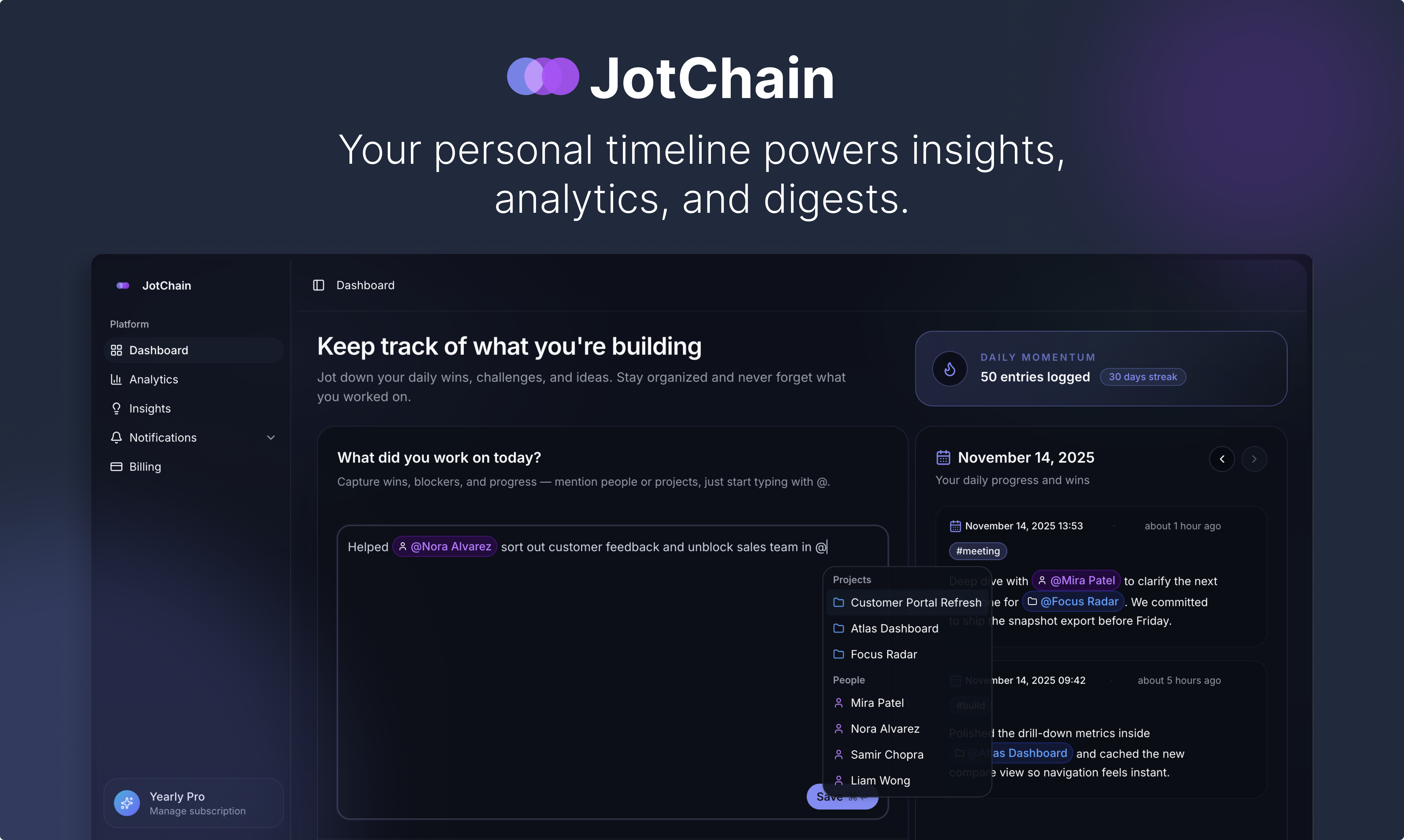 JotChain - Main screenshot showing features and interface