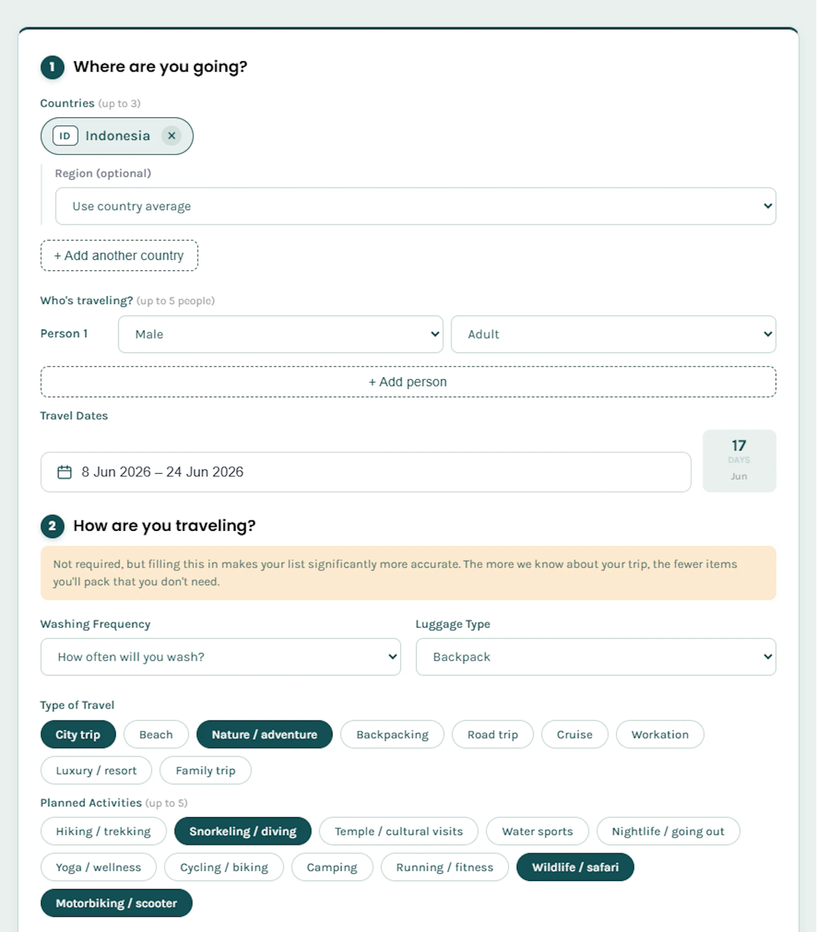 Packing List Generator for travelers screenshot 1