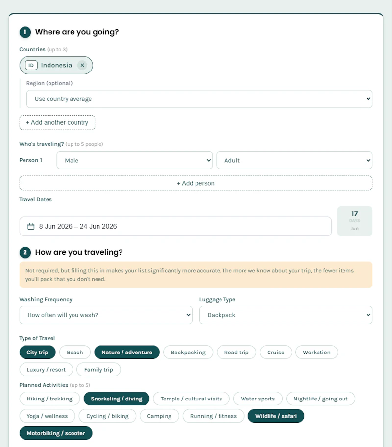 Packing List Generator for travelers screenshot 1