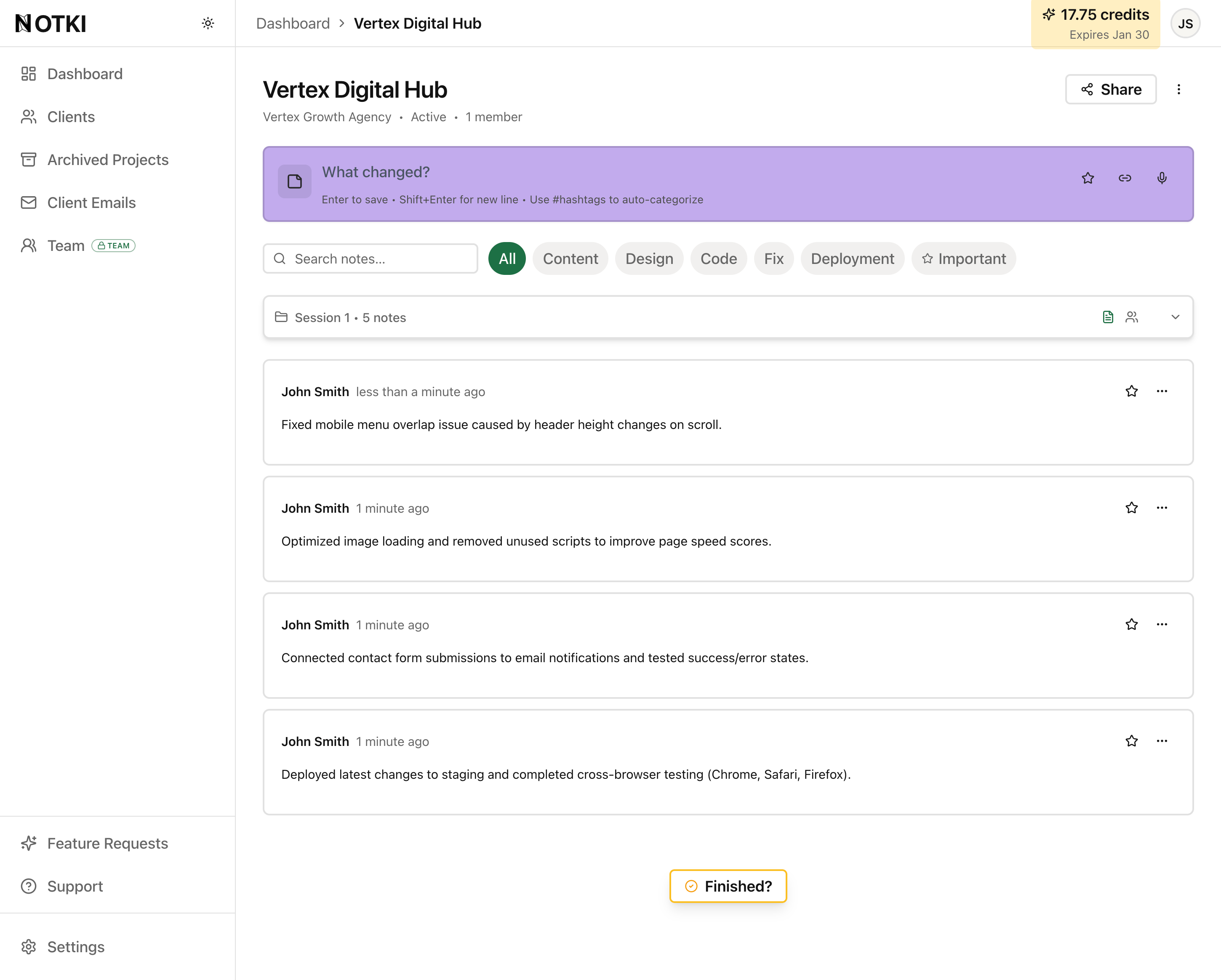 NOTKI, project notes app. gallery image
