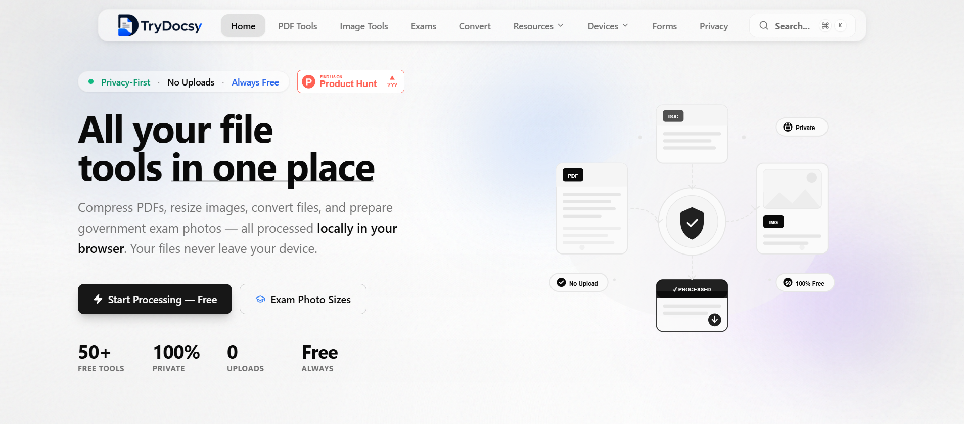 TryDocsy-Modern File Tools, Zero Uploads gallery image