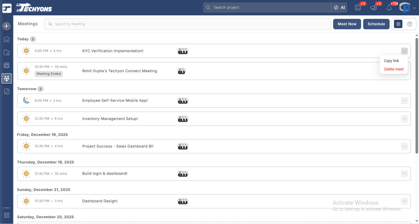 Techyons Metings - Screenshot 4 showing product features and functionality