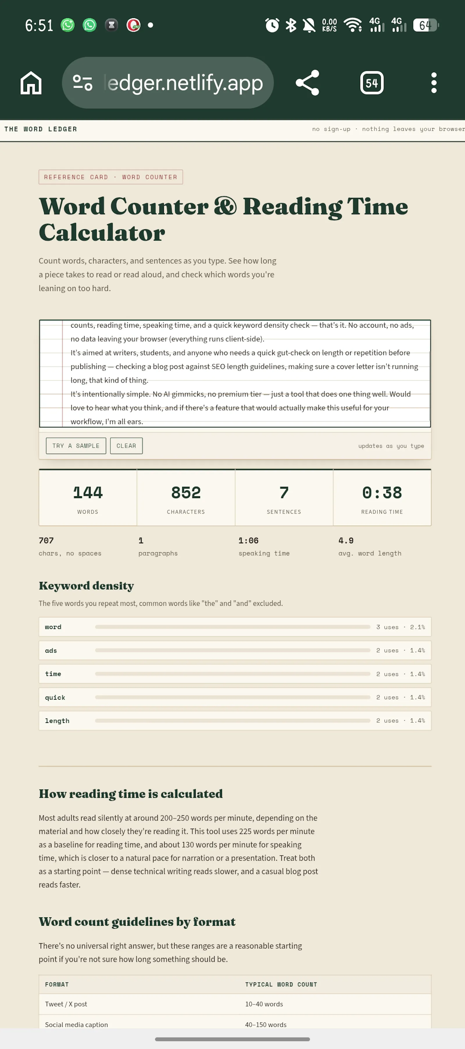 The Word Ledger — Free Words counter screenshot 2