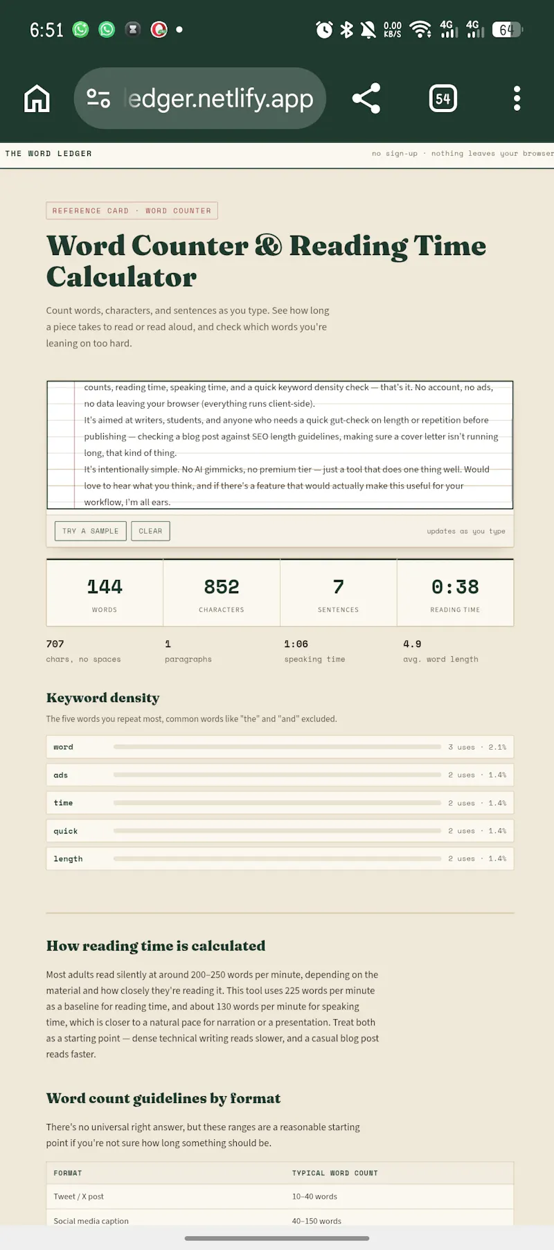 The Word Ledger — Free Words counter screenshot 2