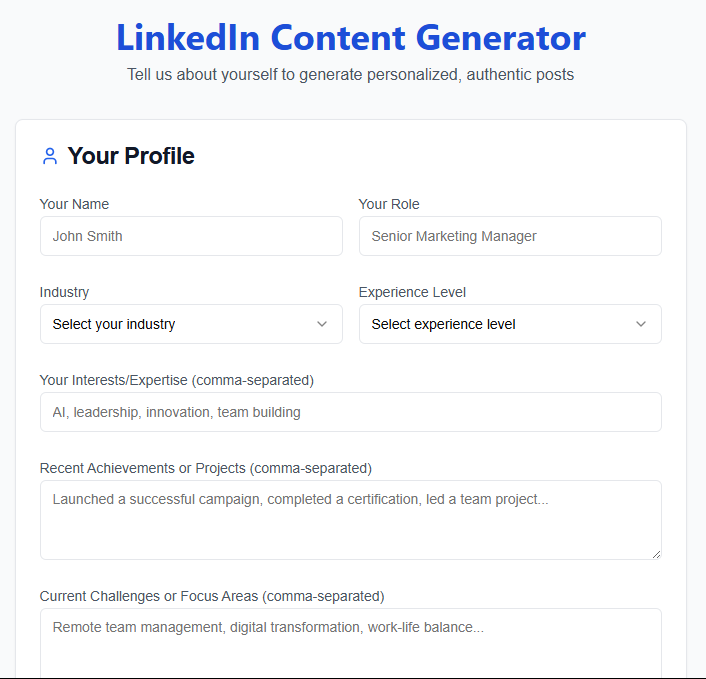 정통 LinkedIn 컨텐츠 생성기 - AI 사용자 프로필을 기반으로 Authentic LinkedIn 게시물을 생성했습니다 미디어 1
