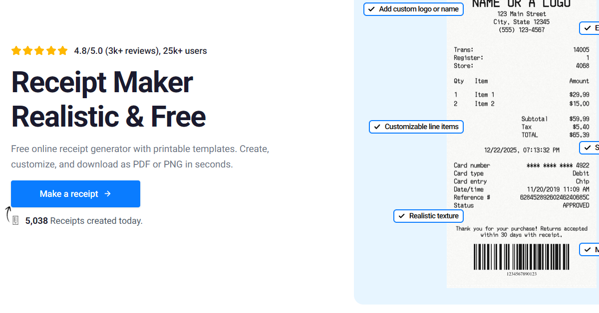 Receipt Maker - Screenshot 2 showing product features and functionality