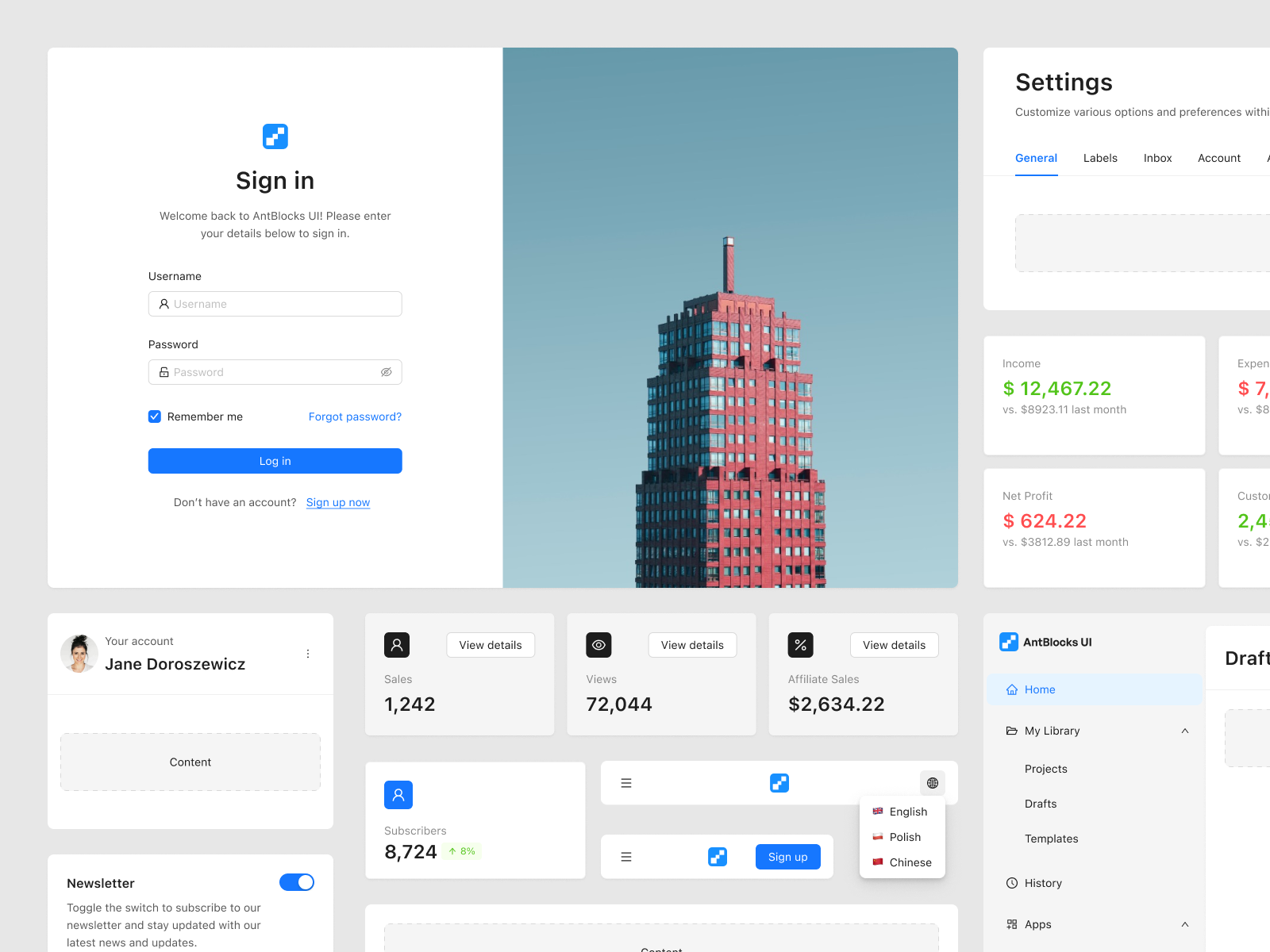 antblocks ui - 개미 디자인으로 구축 된 고품질 피그마 및 반응 구성 요소 미디어 3